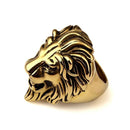 Mens Lion Ring Stainless Steel Gold