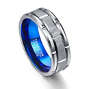 Mens Silver Tungsten Carbide Ring Grooved