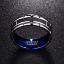 Mens Silver Tungsten Carbide Ring Grooved