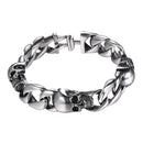Mens Skull Bracelet Stainless Steel Links - Silver