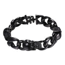 Mens Skull Bracelet Stainless Steel Links - Black