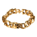 Mens Skull Bracelet Stainless Steel Links - Gold