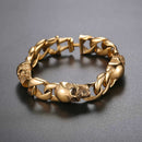 Mens Skull Bracelet Stainless Steel Links - Gold