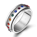 Rainbow Crystals Steel Spinning Ring for Women