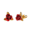 Stud Red Rose Earrings - Gold