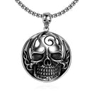 Round Skull Necklace Silver Stainless Steel