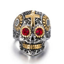 Mens Mexican Sugar Skull Ring Silver Gold