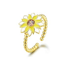 Gold Sunflower Ring Sterling Silver Adjustable