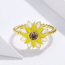 Gold Sunflower Ring Sterling Silver Adjustable
