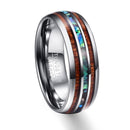 Inlay Koa Wood Tungsten Ring for Men