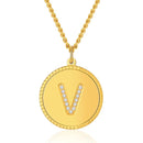 Initial Necklace | Gold Disc Letter V Pendant for Women