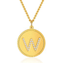 Initial Necklace | Gold Disc Letter W Pendant for Women