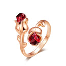 Women's Rose Ring w/ Swarovski Crystals - Rose Gold, Adjustable