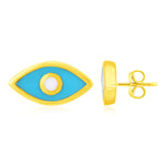 14K Gold Evil Eye Earrings w/ Enamel - Stud, Pushback