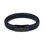 Blue Stitched Black Leather Bracelet for Men