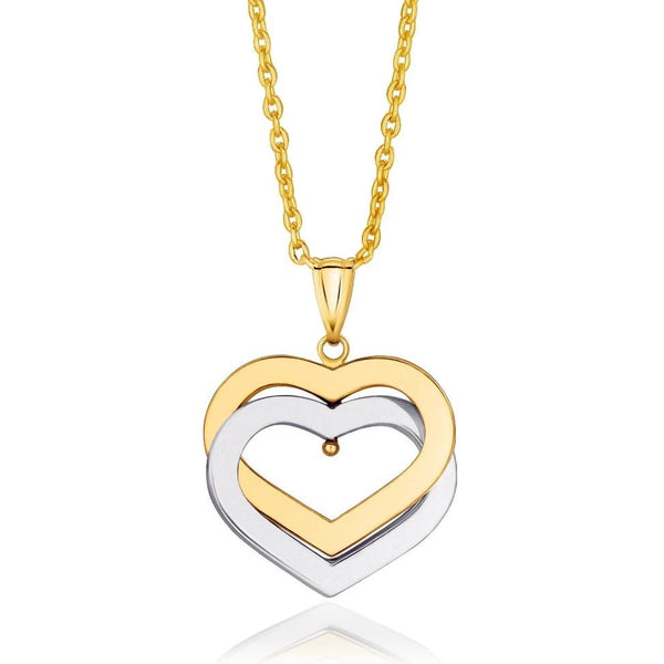 14k Gold Heart Necklace | Womens Double Heart Pendant