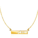 Mom Necklace 14K Gold | Horizontal Bar Mom Pendant