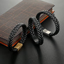 Mens Leather Ropes Woven Bracelet - Black