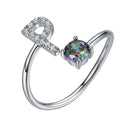 Sterling Silver Initial Ring with Mystic Topaz & CZ