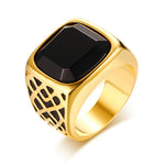 Square Ring with Black Carnelian - Stainless Steel