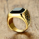 Square Ring with Black Carnelian - Stainless Steel