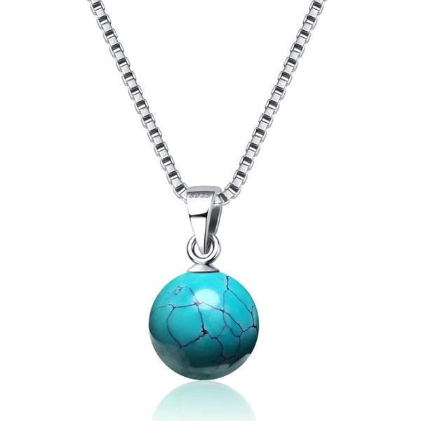 Sterling Silver Turquoise Bead Necklace - Turquoise Drop