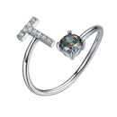 Sterling Silver Initial Ring with Mystic Topaz & CZ
