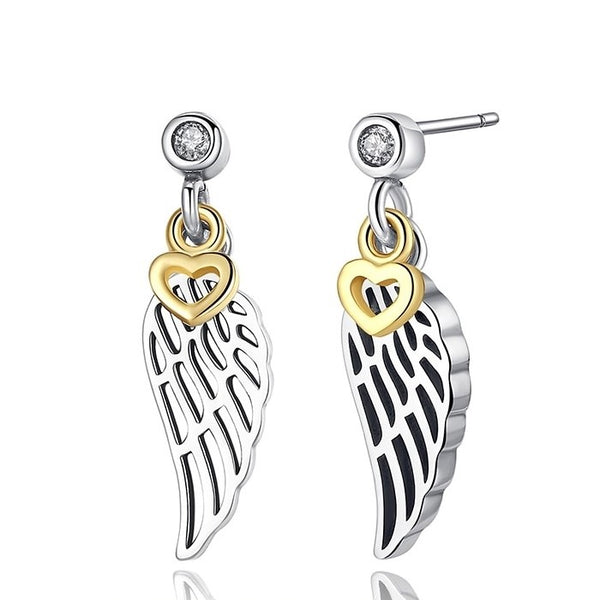Drop Angel Wing Earrings Sterling Silver