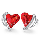 Angel Wing Heart Earrings w/ Swarovski Crystals | Silver - Red