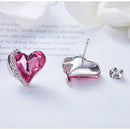 Stud Angel Wing Heart Earrings w/ Swarovski Crystals