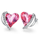 Stud Angel Wing Heart Earrings w/ Swarovski Crystals | Silver - Pink