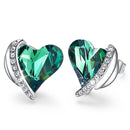 Angel Wing Heart Earrings w/ Swarovski Crystals | Stud - Silver - Green