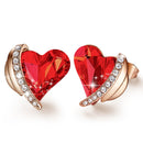 Angel Wing Heart Earrings w/ Swarovski Crystals | Stud - Rose Gold - Green