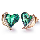 Angel Wing Heart Earrings w/ Swarovski Crystals | Stud - Rose Gold