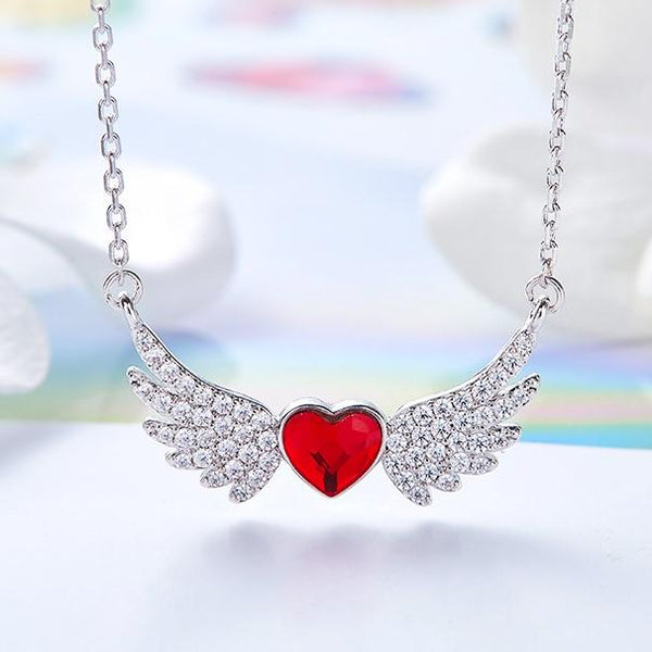 Heart Locket Necklace Angel & Crystals Sterling Silver