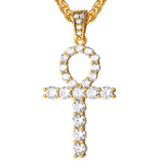 Ankh Necklace Iced Out Rhinestones 18K Gold