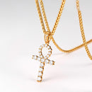 Ankh Necklace Iced Out Rhinestones 18K Gold