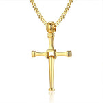 Baseball Bat Cross Necklace - Gold - Stainless Steel