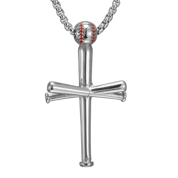 Silver baseball bat cross necklace on sale