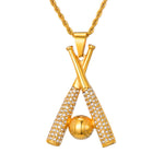 Baseball Necklace / Chain - Gold Crossed Bats Pendant