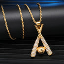 Baseball Necklace - Gold Crossed Bats Pendant