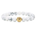 Basketball Bracelet - White Turquoise Beaded - Gold Charm