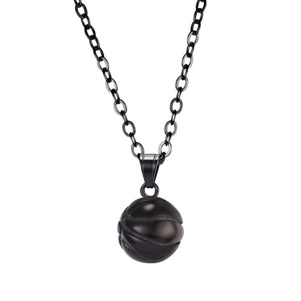 Basketball Necklace | Stainless Steel Basketball Pendant Charm Chain, Black