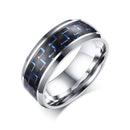 Carbon Fiber Inlay Silver Steel Ring