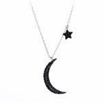 Black Crescent Moon Necklace | Silver Moon Pendant w/ Star