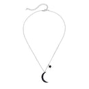 Black Crescent Moon Necklace | Silver Moon Pendant w/ Star
