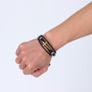 Mens Leather Cross Bracelet Black