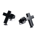 Black Stud Cross Earring for Men in Stainless Steel