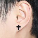 Black Stud Cross Earring for Men in Stainless Steel