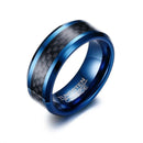 Mens Blue Tungsten Ring with Carbon Fiber Inlay